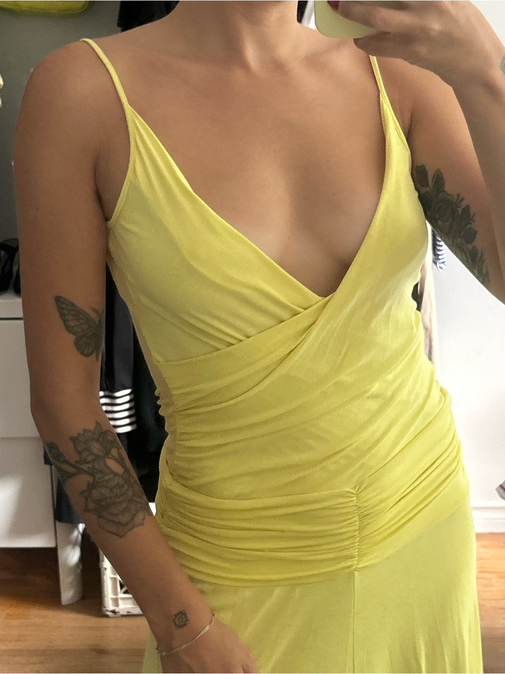 BCBGMaxAzria Lemon-Yellow Wrap Midi Dress - Picture 2 of 6